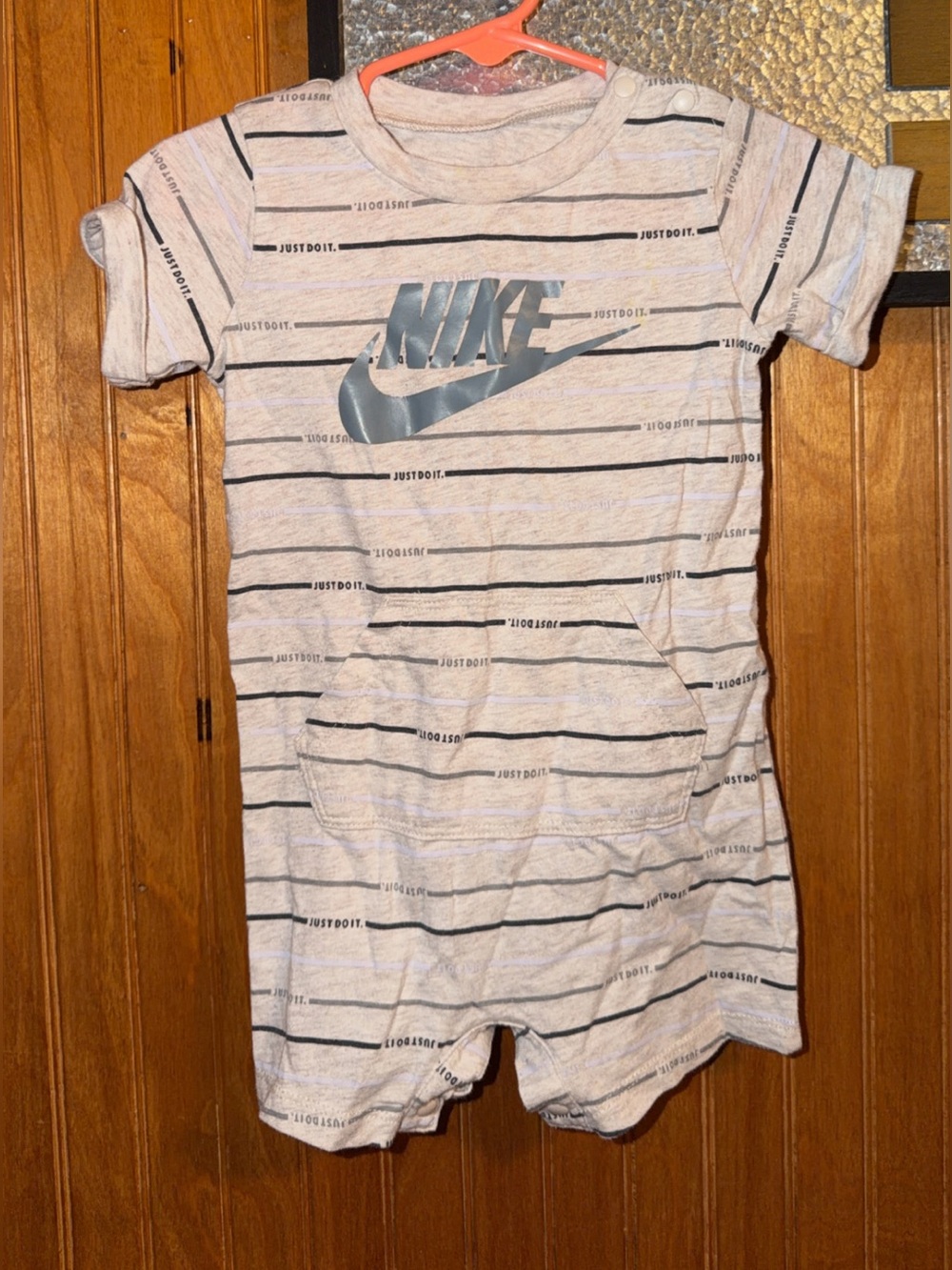 Nike Light Gray & Black Striped Short-Sleeve Romper